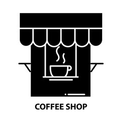 coffee shop icon, black vector sign with editable strokes, concept illustration