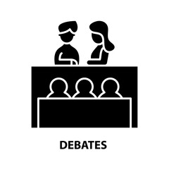 debates icon, black vector sign with editable strokes, concept illustration