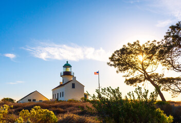 Lighthouse at Cabrillo National Monument at Point Loma, San Diego - obrazy, fototapety, plakaty