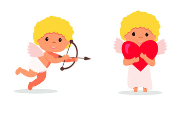 angel or cupid, little baby holds a heart, Valentines day, love, greeting card hand drawn vector illustration pop retro comic style