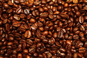 Roasted coffee beans closeup. Background