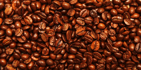 Roasted coffee beans closeup. Background