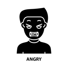angry icon, black vector sign with editable strokes, concept illustration
