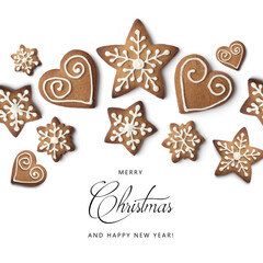 Fototapeta na wymiar greeting card with christmas gingerbread cookies