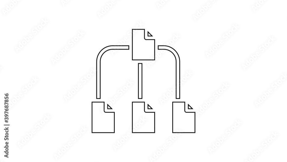 Poster black line folder tree icon isolated on white background. computer network file folder organization 