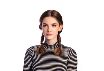 portrait of cute teen girl with no facial expression