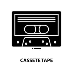cassete tape icon, black vector sign with editable strokes, concept illustration
