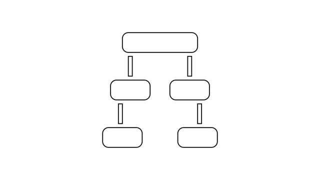 Black line Business hierarchy organogram chart infographics icon isolated on white background. Corporate organizational structure graphic elements. 4K Video motion graphic animation.