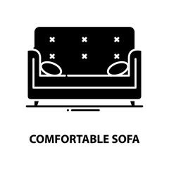 comfortable sofa icon, black vector sign with editable strokes, concept illustration