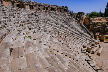 Ancient ruins of the Greek-Roman amphitheater at the ancient city of Myra in Demre, Turkey