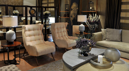 Luxurious stylish furniture, decoration and interiors.