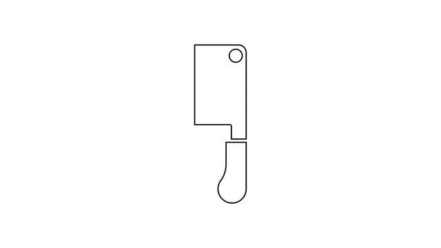 Black line Meat chopper icon isolated on white background. Butcher knife. Kitchen knife for meat. Butcher knife. 4K Video motion graphic animation.