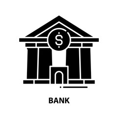bank symbol icon, black vector sign with editable strokes, concept illustration