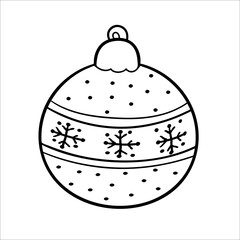 Christmas glass ball. Winter home decoration. Element New Year decor and comfort. Isolated vector object on a white background. Hand drawn  sketches in doodle style. 