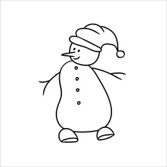 Christmas snowman. Winter home decoration. Element New Year decor and comfort. Isolated vector object on a white background. Hand drawn  sketches in doodle style. 
