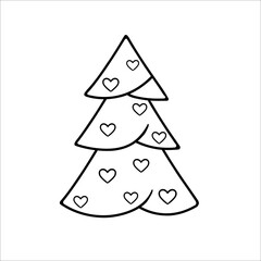 Christmas stylized tree. Vector illustration in doodle style. Isolated object on a white background. New Year elements design  for  winter holidays, coloring, poster, greeting card.