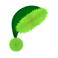 Green Christmas hat, grinch accessory, vector illustration.