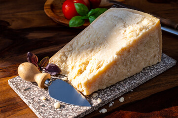 Cheese collection, hard yellow Italian cheese parmesan or parmigiano reggiano