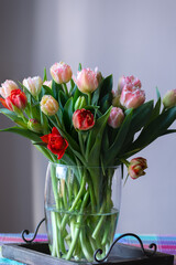 Spring bouquet with licht pink fresh garden tulips
