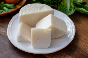 Cheese collection, white Italian sheep cheese pecorino primo sale from Sicily island