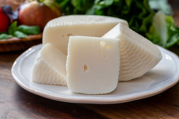 Cheese collection, white Italian sheep cheese pecorino primo sale from Sicily island