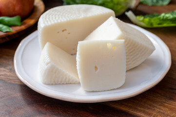 Cheese collection, white Italian sheep cheese pecorino primo sale from Sicily island