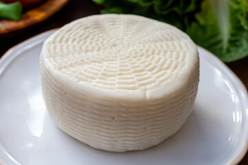 Cheese collection, white Italian sheep cheese pecorino primo sale from Sicily island