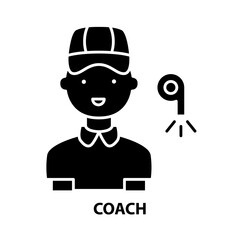 coach icon, black vector sign with editable strokes, concept illustration