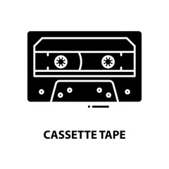 cassette tape icon, black vector sign with editable strokes, concept illustration