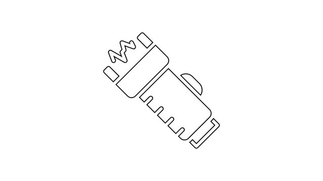 Black line Police electric shocker icon isolated on white background. Shocker for protection. Taser is an electric weapon. 4K Video motion graphic animation.