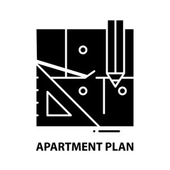 apartment plan icon, black vector sign with editable strokes, concept illustration