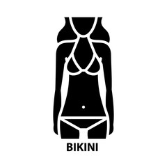 bikini icon, black vector sign with editable strokes, concept illustration