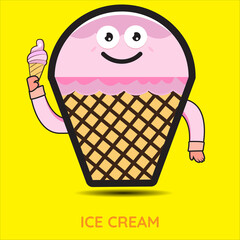 mascot ice cream illustration with yellow background, ice cream vector eps 10