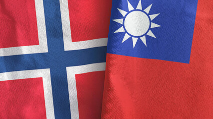 Taiwan and Norway two flags textile cloth 3D rendering