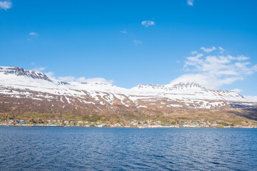 fjord view of town of Eskifjordur in east Iceland