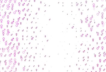 Light pink vector texture with male, female icons.