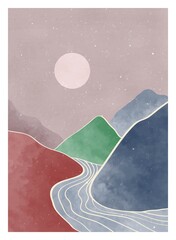 Natural abstract mountain. Mid century modern minimalist art print. Abstract contemporary aesthetic backgrounds landscape. vector illustrations
