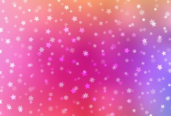 Light Pink, Red vector pattern with christmas snowflakes, stars.