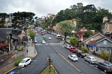 Panoramic view of Gramado city, south of Brazil, and a decorated avenue.