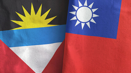 Taiwan and Antigua and Barbuda two flags textile cloth 3D rendering