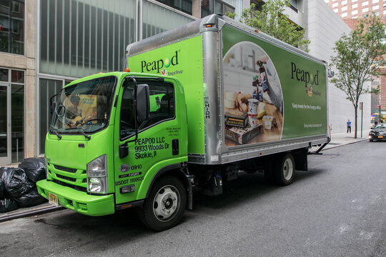 Peapod grocery delivery truck in Manhattan.