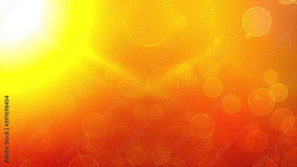Poster flying round spots in the rays of a warm light source, computer generated. 3d rendering of modern ab