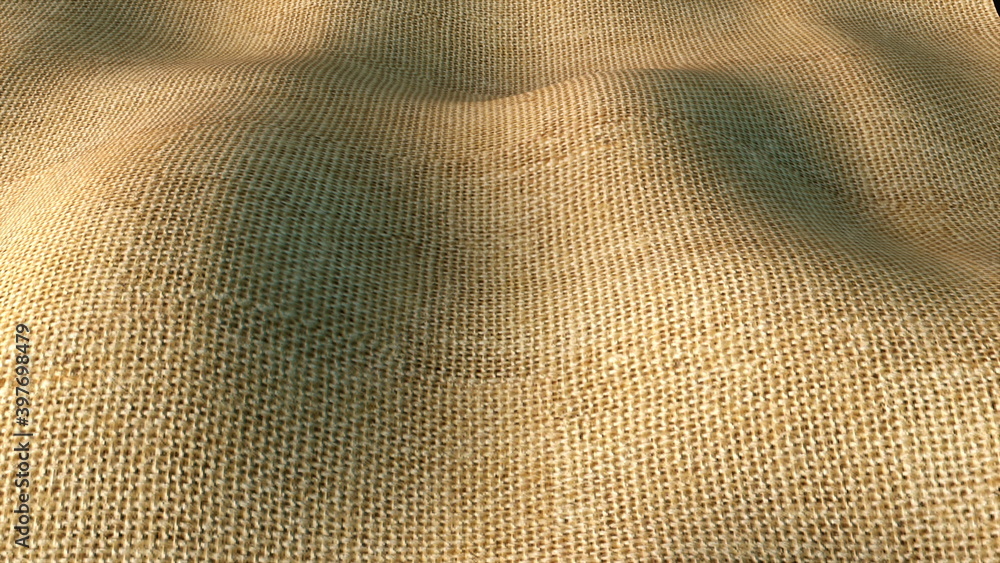 Poster computer generated a wavy cloth. 3d rendering of a textured fabric. realistic embossed background