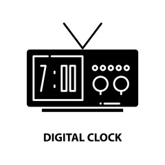 digital clock icon, black vector sign with editable strokes, concept illustration