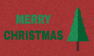 card or banner on Merry Christmas in green with a fir tree on a red background