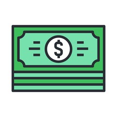Money banknotes stack icon. Dollar sign. Vector illustration.