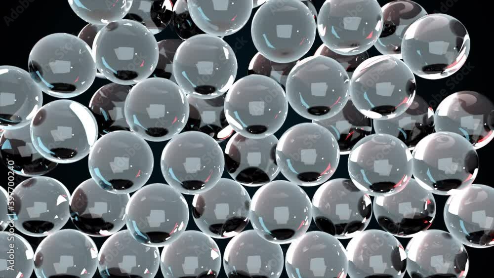 Aufkleber many falling glass balls, computer generated. 3d render of crystal fragile background