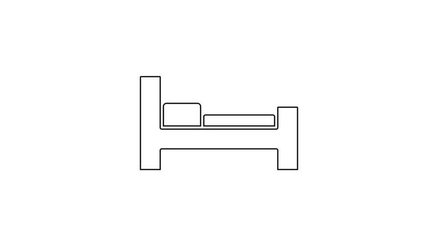 Black line Hotel room bed icon isolated on white background. 4K Video motion graphic animation.