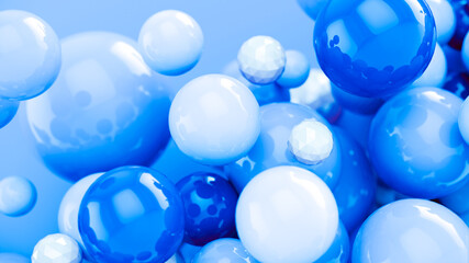 Abstract blue background with 3d spheres. Bubbles design. 3d rendering