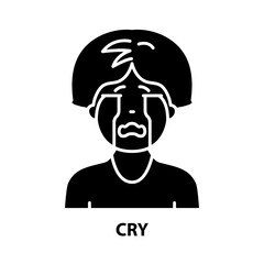cry icon, black vector sign with editable strokes, concept illustration